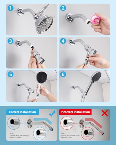 Hibbent Self-Cleaning Shower Head with Handheld, High Pressure 3 Spray Modes Showerhead Set, Powerful Shower Heads with 71'' Stainless Steel Hose, Adjustable Shower Bracket with Brass Joint, Black