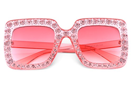 FEISEDY Women Sparkling Crystal Sunglasses Oversized Square Thick Frame B2283