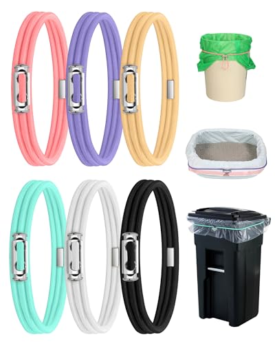 Rosaver Garbage Can Bands Cord Lord Design Adjustable Large Trash Can Rubber Bands Fits 8-33 Gallon Trash Cans Multifunction Bands Litter Box Bands for Kitchen Tables Picnic Party 12 Pack
