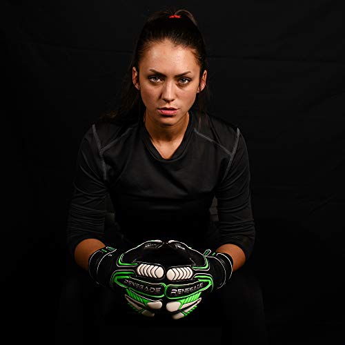 Renegade GK Vulcan Abyss Goalie Gloves with Pro-Tek Fingersaves | 3.5+3mm Hyper Grip & 4mm Duratek | Black & Green Soccer Goalkeeper Gloves (Size 6, Youth, Kids, Roll Cut, Level 3)