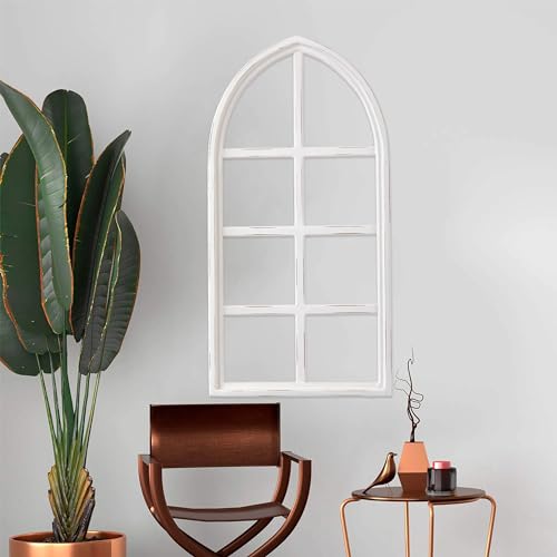Sintosin Farmhouse Arch Window Frame Wall Decor 18 X 36 Inches, Hanging Distressed White Rustic Wooden Window Frames for Wall Decor, Cathedral Faux Window for Wall Art Living Room Hallway Entryway