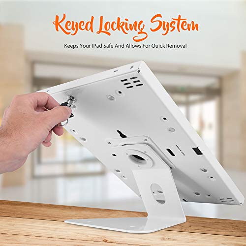 PYLE Anti Theft Tablet Security Stand - Wall / Table Mount Desktop iPad Kiosk Stand w/ Lock & Key, Restricted Pin-Hole, 90deg Rotate - iPad, iPad Air, iPad Pro, Samsung Galaxy Tab A (2019) - PSPADLK15