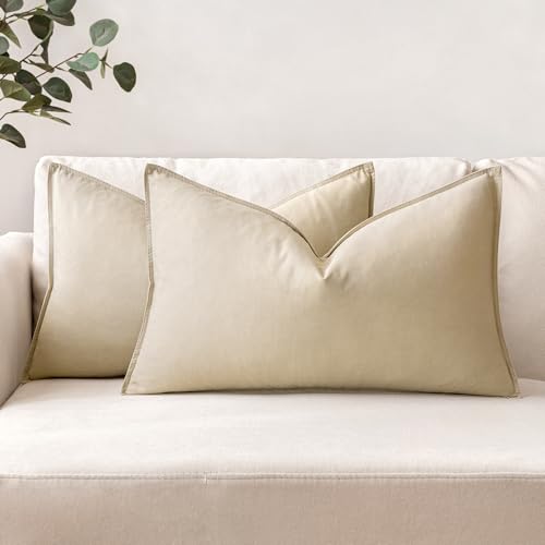 MIULEE Pack of 2 Olive Green Pillow Covers 16x16 Inch Decorative Couch Throw Pillow Covers Spring Linen Cushion Covers Set Modern Farmhouse Home Decor for Sofa Living Room Bed