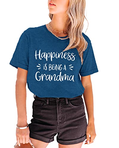 MAIHUN Womens Grandma Shirt Happiness is Being a Grandma Shirt Funny Letters Printed Casual Grandmother Tee Top Blue