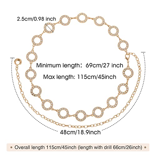 Gold O-Ring Chain Belt, Women Waist Chain Belt Metal Body Chain Belt Rhinestone Chain Belt for Dress