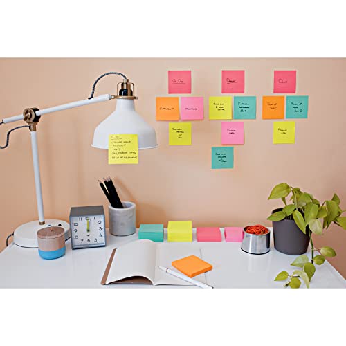 Post-it Super Sticky Notes, 76.2 mm x 76.2 mm, 24 Pads, 2x the Sticking Power, Supernova Neons, Bright Colors, Recyclable