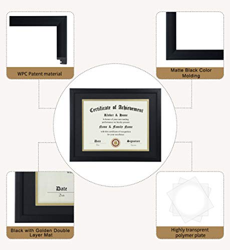 ELSKER&HOME 8.5x11 Certificate Frame - Classic Black Color Frame - Displays Diploma 8.5x11 Inch with Mat - 11x14 Inch Without Mat - For Document/Photo(2 Pack, Matte Black with Gold Rim)