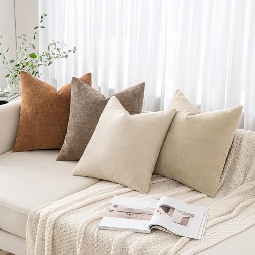 MIULEE Pack of 2 Decorative Throw Pillow Covers Soft Chenille Throw Pillows Solid Textured Cushion Covers for Couch Sofa Bedroom Living Room 24x24 Inch, Taupe Grey