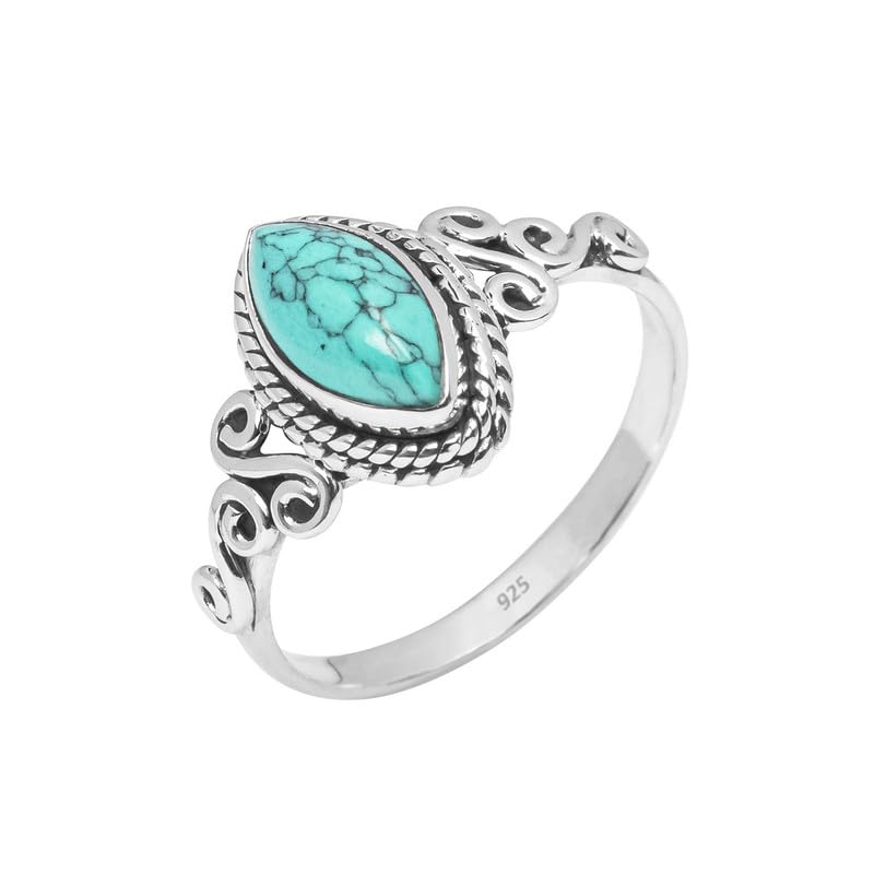 Turquoise Stone Ring 925 Sterling Silver Statement Ring For Women and Girls Handmade Rings Natural Gemstone Ring Promise Ring For Christmas Size US 6 Gift For Her