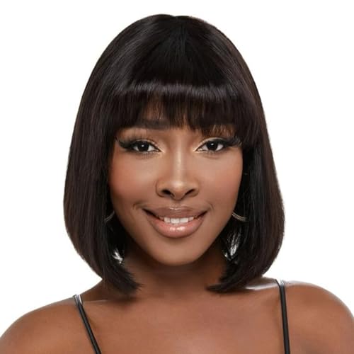 HOTJAR 8 Inch Bob Wig With Bangs Human Hair Short Straight Bob Wig Human Hair Glueless With Bangs For Women Non Lace Front Wig (019# 8 Inch NT#)