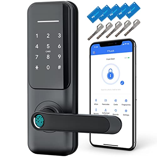 Keyless Fingerprint Smart Door Lock and Handle - Keypad Entry, Electronic Passcode for Front Door