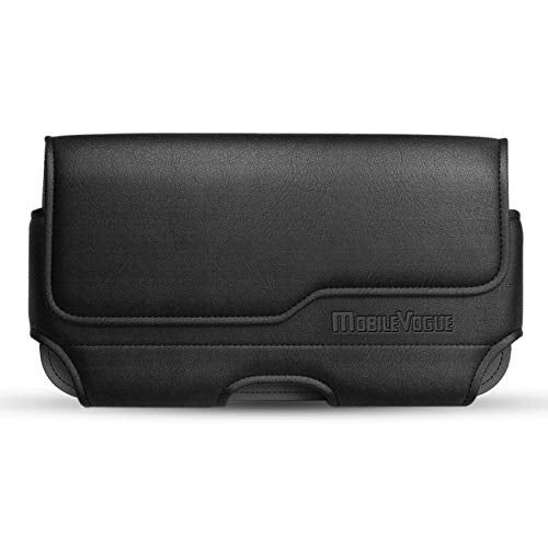 Mobile Vogue by Reiko Premium Eco-Friendly Leather Phone Pouch Belt Clip Holster Compatible with iPhone/Galaxy/Stylo/Android Phone with Protective Case on (Black-MV115, 5.8 x 3.2 x 0.7 in)