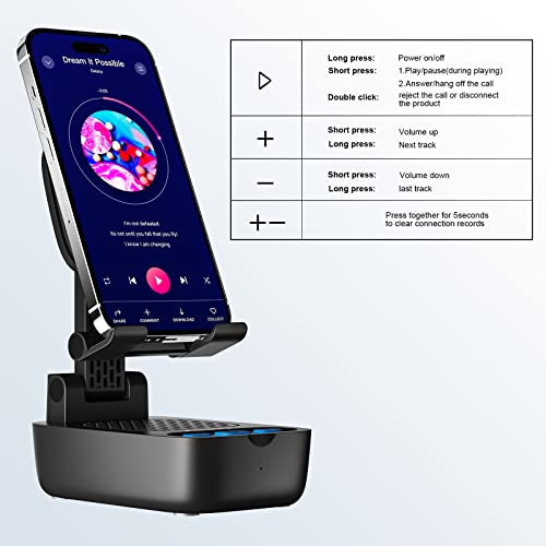 Gifts for Men Women,Birthday Gifts,Cell Phone Stand with Wireless Bluetooth Speaker, Punchy Bass & HD Stereo Sound Speaker for Home & Outdoors Compatible with iPhone/ipad/Samsung-Black