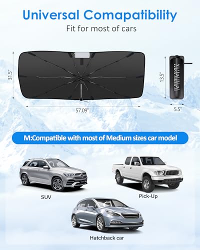 Car Windshield Sun Shade Umbrella, Sunshade for Car Windshield Foldable Cover Visor UV Ray Reflector, Car Sun Shade Windshield for Auto Trucks Sedan SUV Keeps Vehicle Cool Heat Insulation (Midsize)