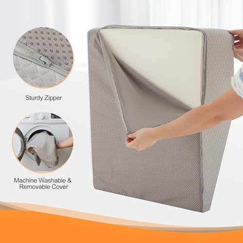 Ruqmuis Leg Elevation Pillows for Sleeping, Memory Foam Wedge Pillow for Legs, Knee Wedge Pillow for After Surgery, Swelling, Back Pain and Circulation, Non-Slip Bottom, Removable Cover (6 Inch, Grey)