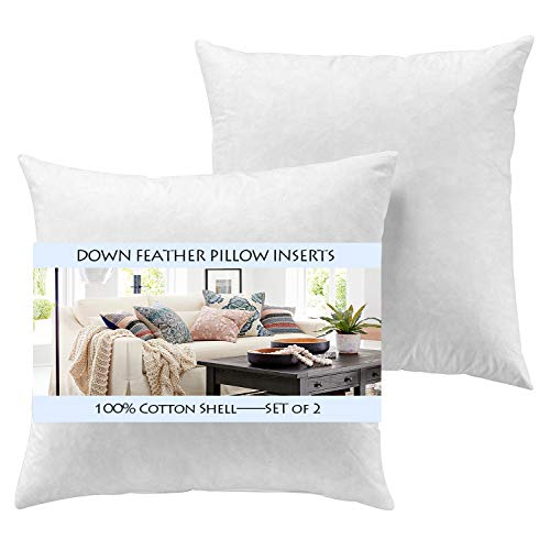 Yesterdayhome Set of 2-16x16 Throw Pillow Inserts-Down Feather Pillow Inserts-White