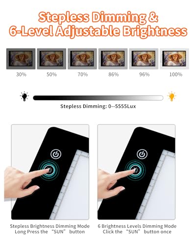 VECOHOTEL Rechargeable A4 Light Box for Tracing, 3-Color Super Bright Drawing Light Board with 6-Level/Stepless Brightness, 8860Lux & 3500mAh Battery, Light Pad for Diamond Painting, Weeding Vinyl