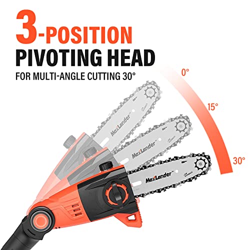 MAXLANDER 8 Inch Cordless Pole Saw, 20V Power Pole Chainsaw for Tree Trimming, Telescoping Electric Tool-free Installation, Adjustable Head Pole Saw with 2.0Ah Battery & Fast Charger