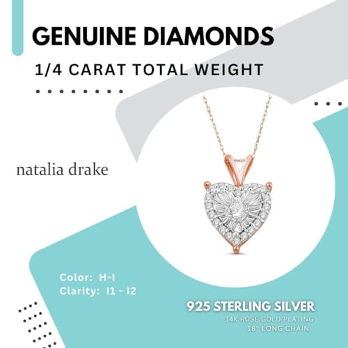 NATALIA DRAKE 1/4 Cttw Diamond Heart Halo Necklace for Women in Rose Gold Plated 925 Sterling Silver Color H-I/Clarity I1-I2