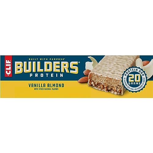 CLIF Builders - Vanilla Almond Flavor - Plant Based Protein Bars - Gluten Free - Non-GMO - Low Glycemic - 20g Protein - 2.4 oz. (12 Count)