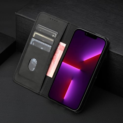 Mavis's Diary Compatible with iPhone 15 Pro Max Flip Case with Card Holder Kickstand, Magnetic PU Leather Folio Phone Cover Folding Wallet Case for Men Women (Black)