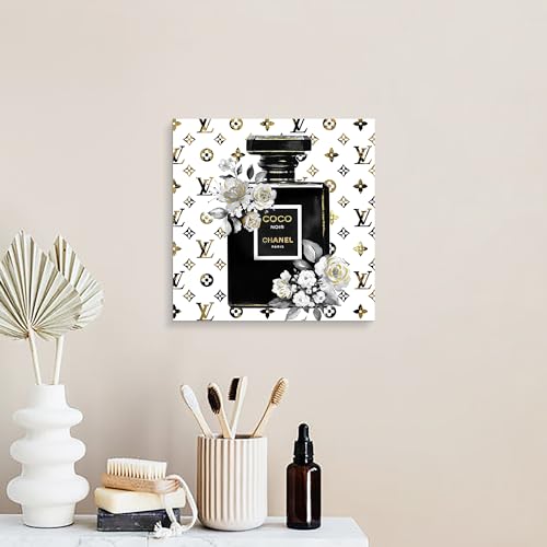 summer melody Elegant Floral Perfume Bottle Wall Art Rose Bouquet Painting on Modern Fashion Canvas Artwork for Girls' Makeup Room Bedroom