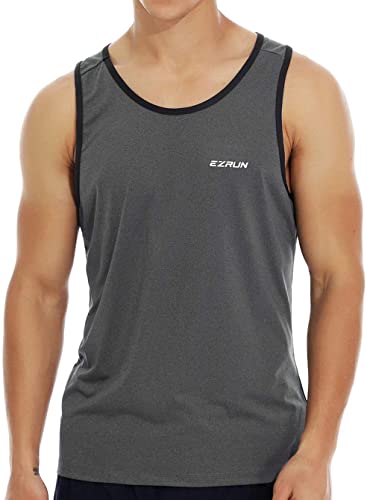 EZRUN Men's Quick Dry Workout Tank Top Swim Beach Shirts for Gym Athletic Running Muscle Sleeveless Shirts(LightGray,4XL)