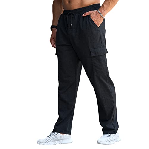 CTU Mens Fashion Baggy Sweatpants Lightweight Workout Cargo Sweatpants Athletic Pants Open Bottom Joggers with Pockets