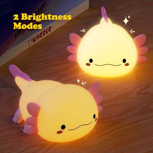 UNEEDE Axolotl Night Light for Kids,Animal Silicone Nursery Night Lamp, Rechargeable Table Lamp Bedside Lamp,Cute Room Decor Night Light for Bedroom,Living Room,Dining,Desk Decorations,Gift