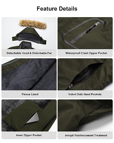 Pursky Mens Winter Coats Snowboarding Jacket Mountain Waterproof Ski Hooded Windbreakers Windproof Raincoat Warm Snow Coat Red M