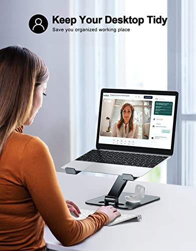 RIWUCT Foldable Laptop Stand, Height Adjustable Ergonomic Computer Stand for Desk, Aluminum Portable Laptop Riser Holder Mount Compatible with MacBook Pro Air, All Notebooks 10-16" (Gray)