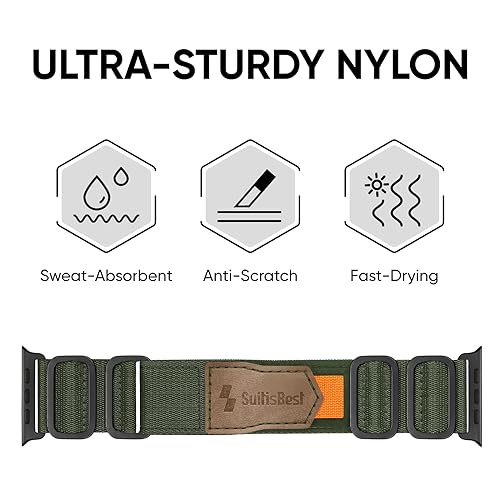 Suitisbest Sport Band Compatible with Apple Watch Ultra Band 49mm 45mm 44mm 42mm for Men, Rugged Nylon Sport Strap Wristband for iWatch Ultra Series 8 7 6 5 4 3