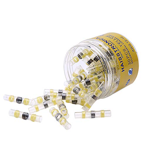 50PCS Yellow Solder Seal Wire Connectors AWG12-10,haisstronica Marine Grade Waterproof Solder Wire Connectors,Heat Shrink Butt Connectors,Insulated Butt Splice Electrical Connectors