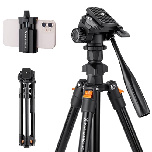 K&F Concept Camera Tripod, 70" for Camera Cellphone Photograghy Video Recording, with Outdoor Travel Bag, Cellphone Holder and Quick Release Plate, Holds up to 3kg/6.6lb Load