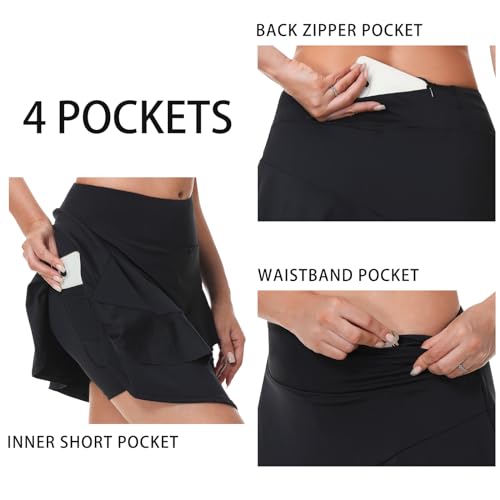 ANIVIVO Women Skorts Skirts 18" Tennis Golf Pickleball Ruffle Skorts Athletic Workout Skirt with Pockets(Black,S)