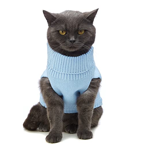 Jnancun Cat Sweater 16 Color Turtleneck Knitted Sleeveless Dog Sweater Warm Winter Kitten Clothes Outfits for Cats or Small Dogs in Cold Season(Yellow, Small)