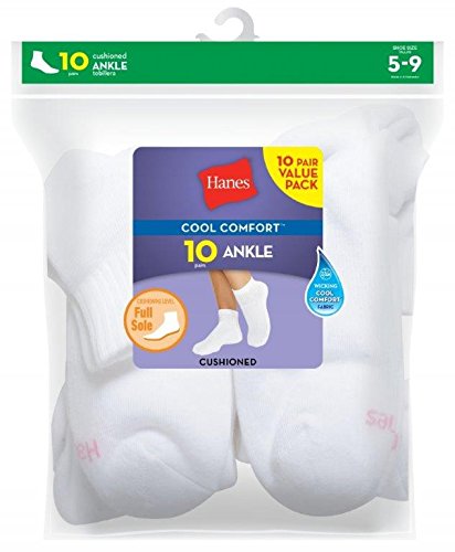 Hanes Womens Value, Ankle Soft Moisture-wicking Socks, Available In 10 And 14-packs Athletic-socks, White - 10 Pack, 5-9 US