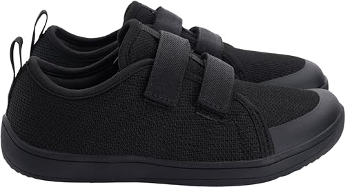 WHITIN Kids Wide Barefoot Shoes for Boys Girls Minimalist Zero Drop Sneakers Size 3 Big Kid Athletic Walking School Sports Flat Running Black 35