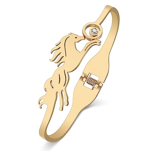 YAYAKO Stainless Steel Unicorn Bracelets 18K Gold Bangle Horse Gifts for Women Charms Running Horse Bracelets (Gold Horse Bracelet)