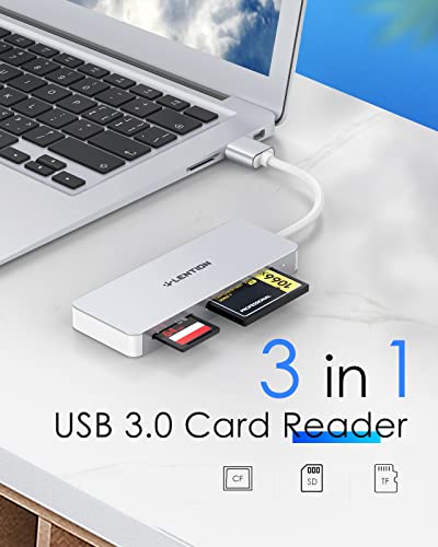 LENTION USB 3.0 to CF/SD/Micro SD Card Reader, SD 3.0 Card Adapter for SD/SDHC/SDXC/MMC/RS-MMC/Micro SD/Micro SDHC/Micro SDXC/CF Type I, Compatible Windows, MacOS, ChromeOS, More (CB-H12, Silver)