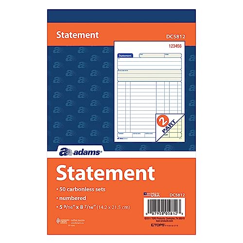 Tops Adams Statement Book, 2-Part Carbonless, White/Canary, 5-9/16 x 8-7/16 Inches, 50 Sets (DC5812)