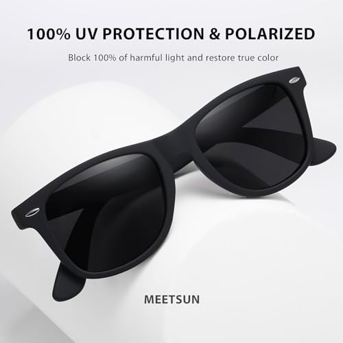 MEETSUN Polarized Sunglasses for Men Women Classic Retro Sun Glasses for Driving UV Protection (3 Styles) A-Matte Black