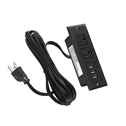 CCCEI Furniture Recessed Power Strip, Black Desk Outlet with USB Ports, in Conference Desktop Flush Mount Plug, 6 ft Extension Cord.
