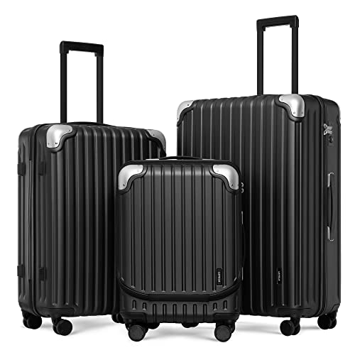 LEVEL8 Grace Luggage Sets Hardshell Suitcase with Wheels, Sturdy Large Suitcase Tsa Lock 20 Inch Expandable Carry on 24 Inch 28 Inch Checked Luggage, 3-Piece Set (20/24/28), Black