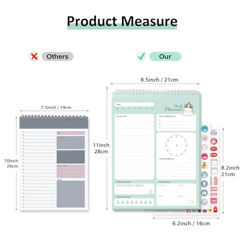 JollyTrip To Do List Notepad 8.5" x 11" Spiral Bound Undated Daily Planner, 52 Sheets Tear Off Task Planning Pad with Checklist, For Work Office Home (Green, 1Pack)