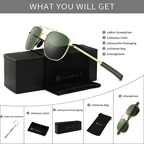 SUNGAIT 2 pairs Men's Military Style Polarized Pilot Aviator Sunglasses Bayonet Temples SGT285QH-QH-4