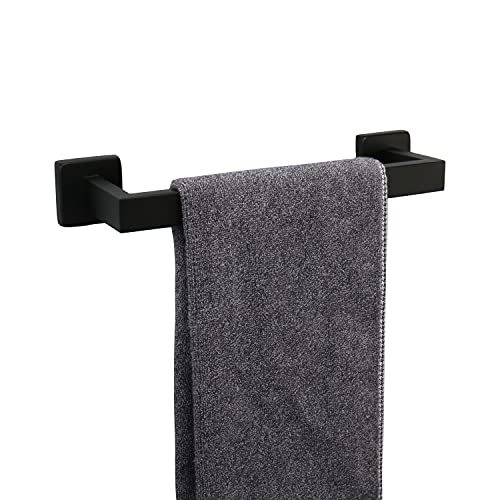 TocTen Bath Towel Rack - Square Base Thicken SUS304 Stainless Steel Towel Bar for Bathroom, Bathroom Accessories Towel Rod Heavy Duty Wall Mounted Towel Holder. (Black, 12)