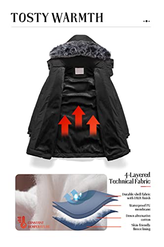 Pursky Little Girl's Clothes Water Resistant Winter Coat Thicken Fleece Lined Puffer Outerwear Jackets Black 4-5