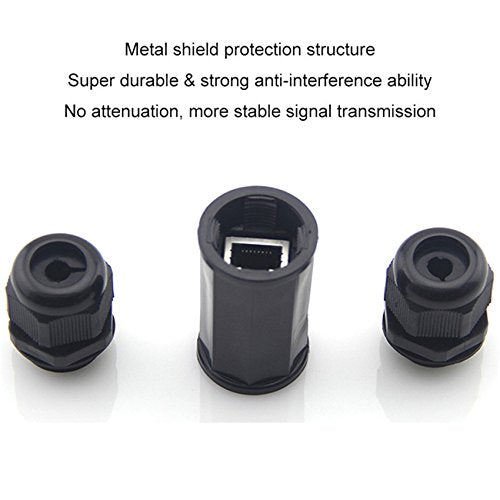 (2 Pack) Toptekits RJ45 Waterproof Connector IP67 Ethernet Network Cable Connector Double Head Outdoor LAN Coupler Adapter Female Cat5, 6,8P8C