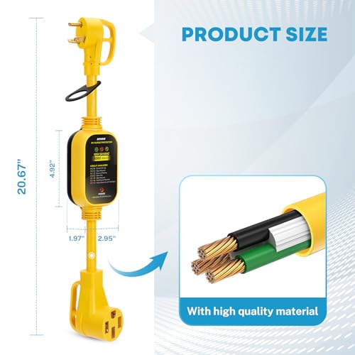 Kohree 30 Amp to 50 Amp RV Adapter with Surge Protection, 8000 Joules RV Surge Protector 30/50 Amp, Circuit Analyzer Surge Guard for Camper Travel Trailer, RV Adapter Plug NEMA TT-30P to NEMA 14-50R